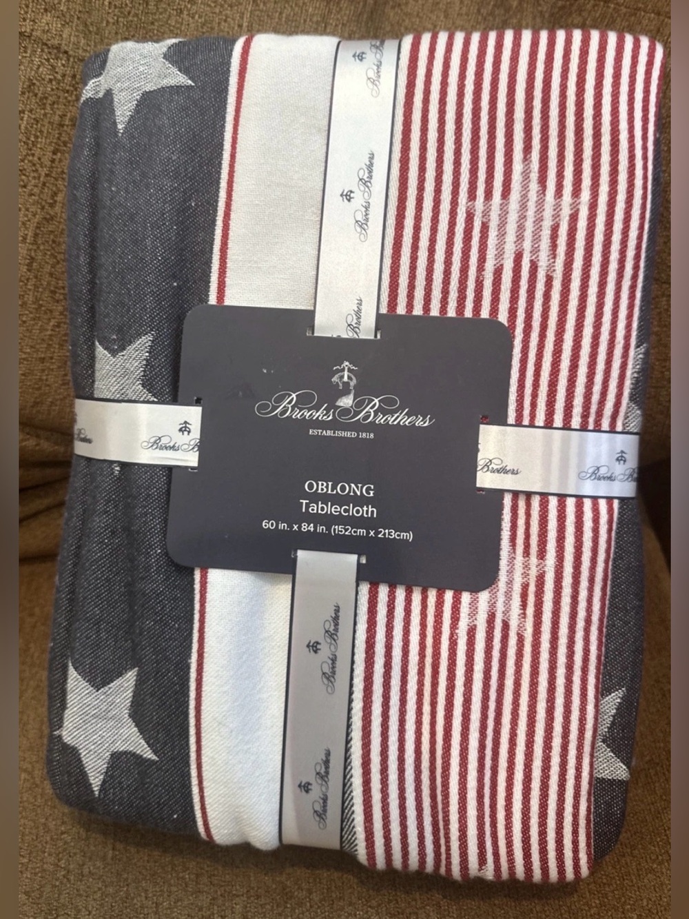 Brooks Brothers Tablecloth 60x84 American Flag Cotton Stars & Stripes Oblong